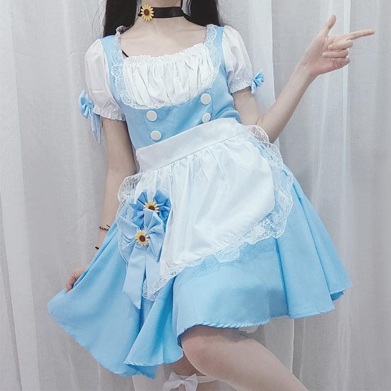 Blue Cute Daily Party Maid Outfit Lolita Dress Japanese Anime Fancy Dress Cosplay Costume