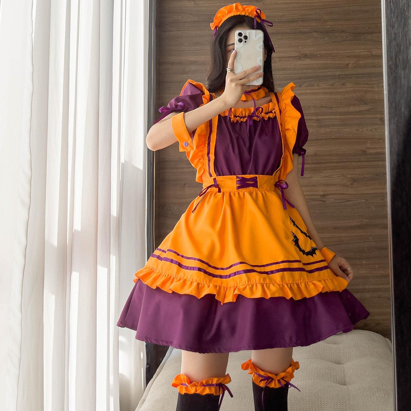 Halloween Anime Orange Maid Outfit Lolita Dress Crossdresser Large Fancy Cosplay Costume