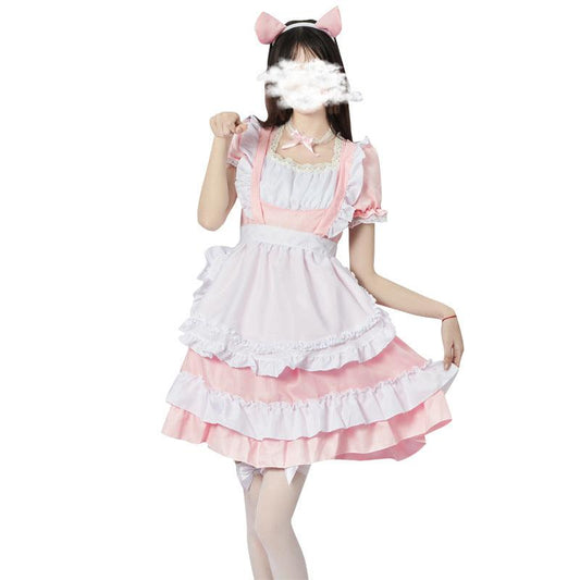 Original Pink Cute Cat Maid Outfit Lolita Dress Daily Fancy College Dress Cosplay Costume