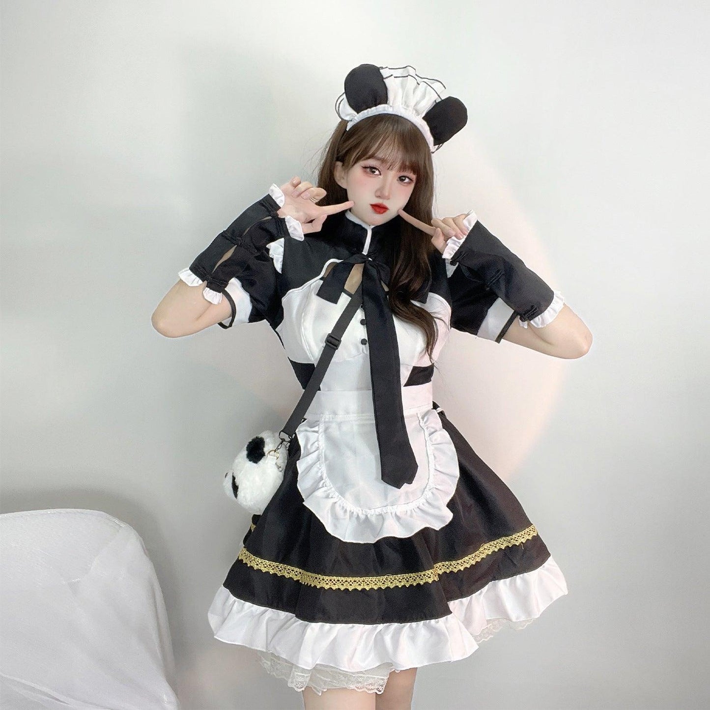 Black and White Panda Girl Anime Maid Outfit Lolita Dress Cute Fancy Dress Cosplay Costume