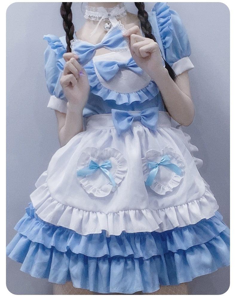 Pure and Cute Pink Maid Uniform Anime Cat Maid Outfit Lolita Dress Cosplay Costume