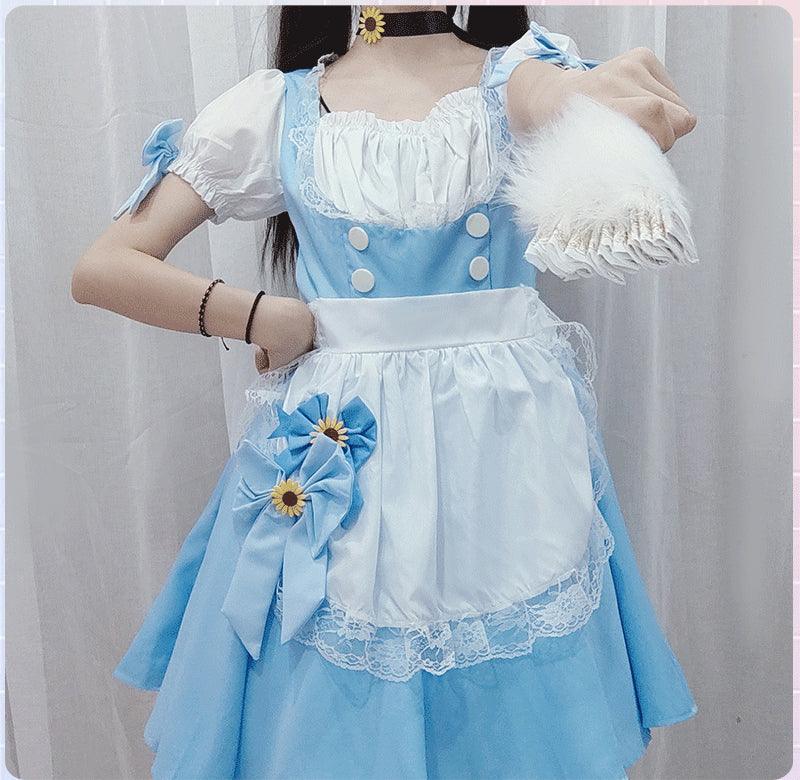 Blue Cute Daily Party Maid Outfit Lolita Dress Japanese Anime Fancy Dress Cosplay Costume