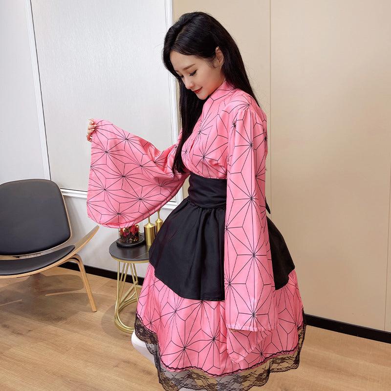 Demon Slayer Kamado Nezuko Kimono Maid Outfit Lolita Dress Fancy Dress Cosplay Costume