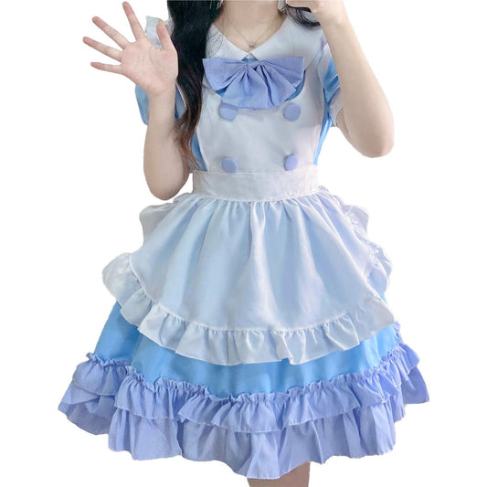 Light Blue White Anime Maid Outfit Lolita Dress Japanese Cute Fancy Dress Cosplay Costume