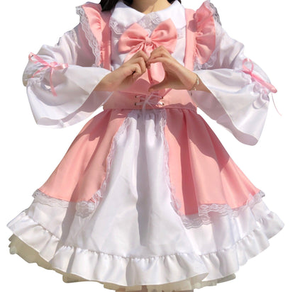 Men and Women Pink Maid Outfit Lolita Short Dress Fancy Cross Dress CD Cosplay Costume