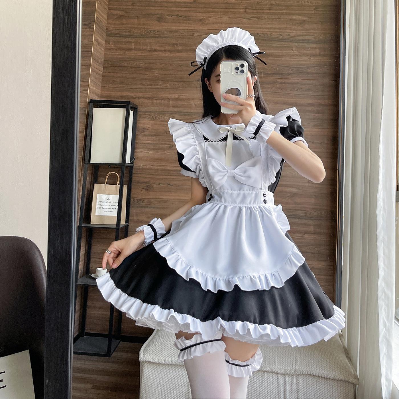 Black White Large Size Maid Outfit Lolita Bow Dress Crossdresser Fancy Cosplay Costume