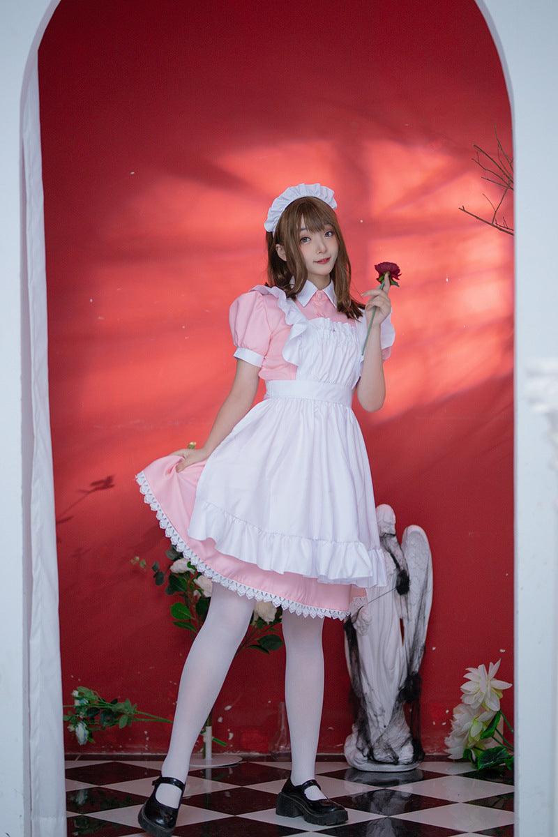 Pink Blue British Housekeeper Traditional Maid Outfit Lolita Dress Fancy Cosplay Costume