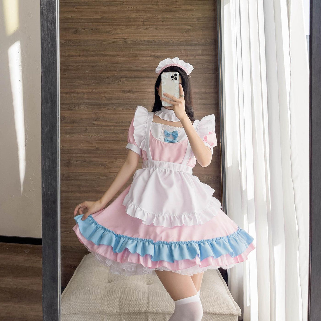 Pink and Blue Large Size Maid Outfit Lolita Dress for Man Woman Fancy Cosplay Costume