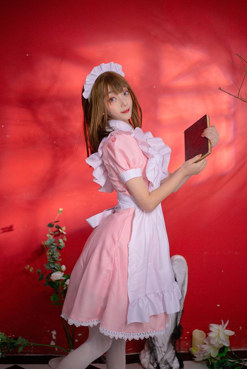 Pink Blue British Housekeeper Traditional Maid Outfit Lolita Dress Fancy Cosplay Costume