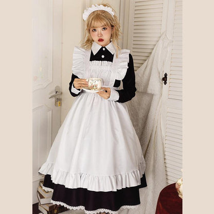Black White British Housekeeper Traditional Maid Outfit Lolita Dress Fancy Cosplay Costume