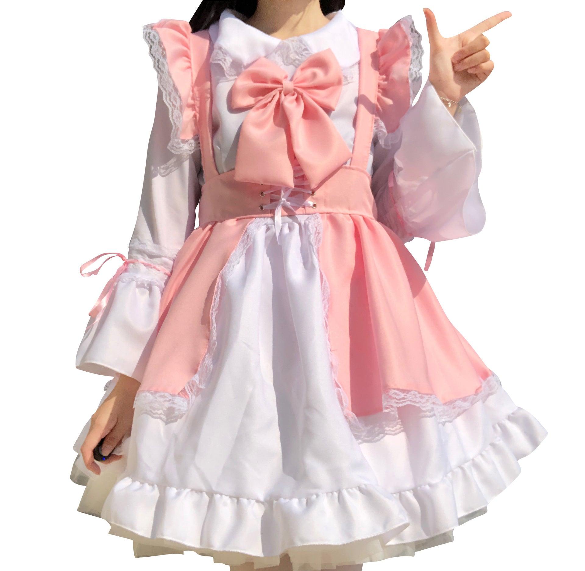 Men and Women Pink Maid Outfit Lolita Short Dress Fancy Cross Dress CD Cosplay Costume