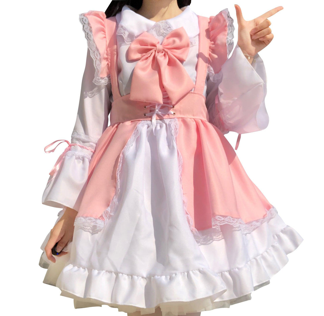 Men and Women Pink Maid Outfit Lolita Short Dress Fancy Cross Dress CD Cosplay Costume