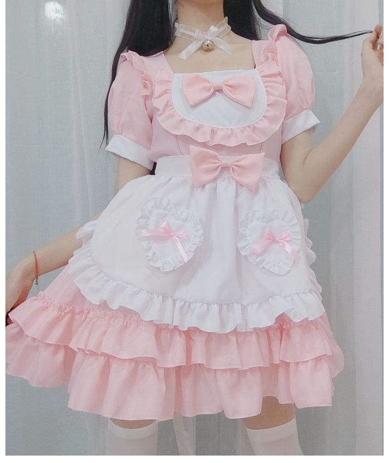 Pure and Cute Pink Maid Uniform Anime Cat Maid Outfit Lolita Dress Cos – coscrew