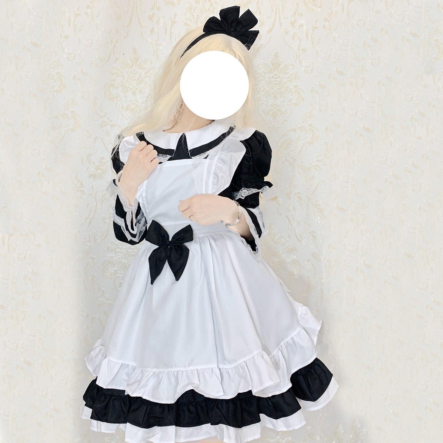 Alice Wonderland Anime Maid Outfit Lolita Dress Cute Fancy Black Dress Cosplay Costume