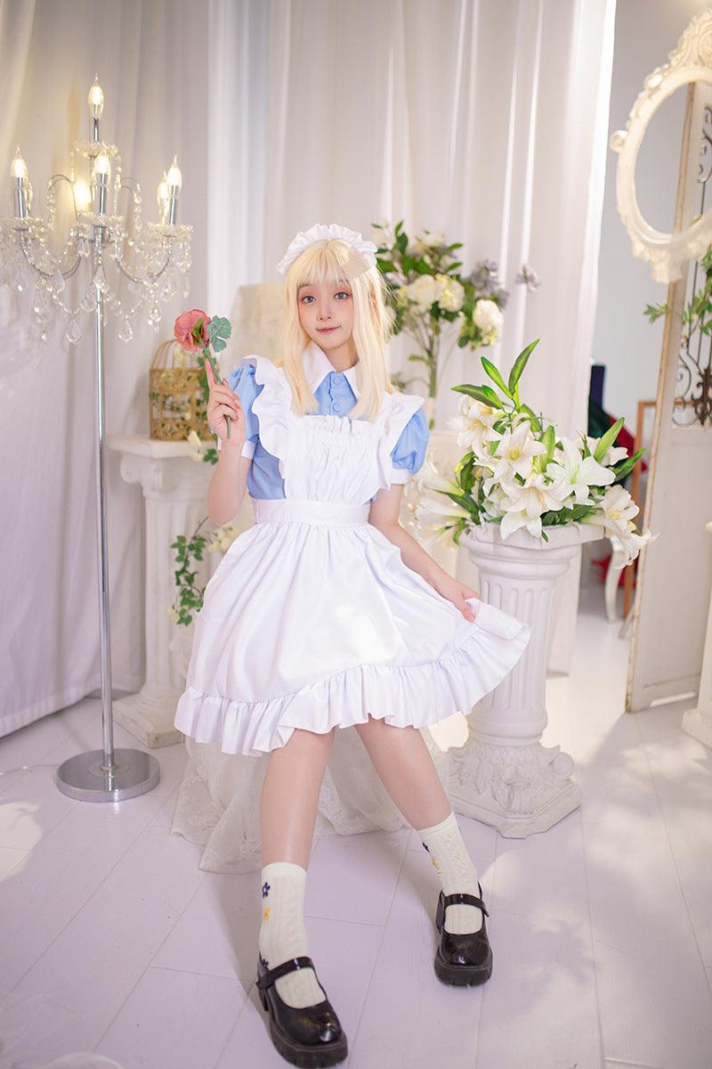 Pink Blue British Housekeeper Traditional Maid Outfit Lolita Dress Fancy Cosplay Costume
