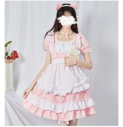 Original Pink Cute Cat Maid Outfit Lolita Dress Daily Fancy College Dress Cosplay Costume