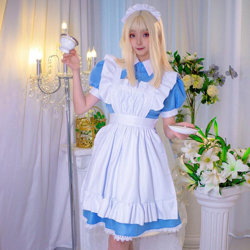 Pink Blue British Housekeeper Traditional Maid Outfit Lolita Dress Fancy Cosplay Costume