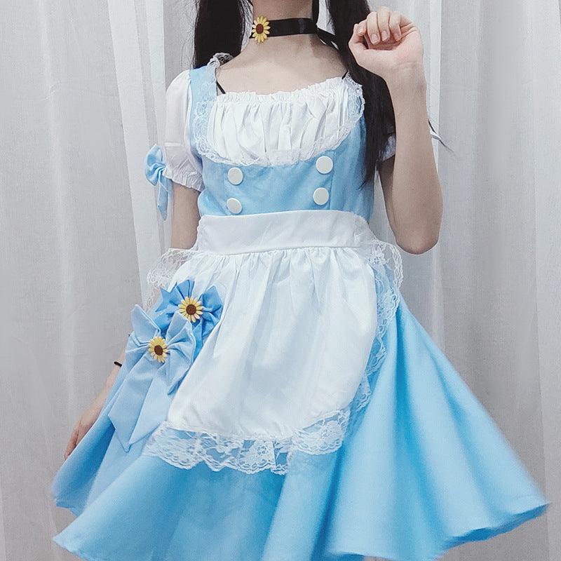 Blue Cute Daily Party Maid Outfit Lolita Dress Japanese Anime Fancy Dress Cosplay Costume