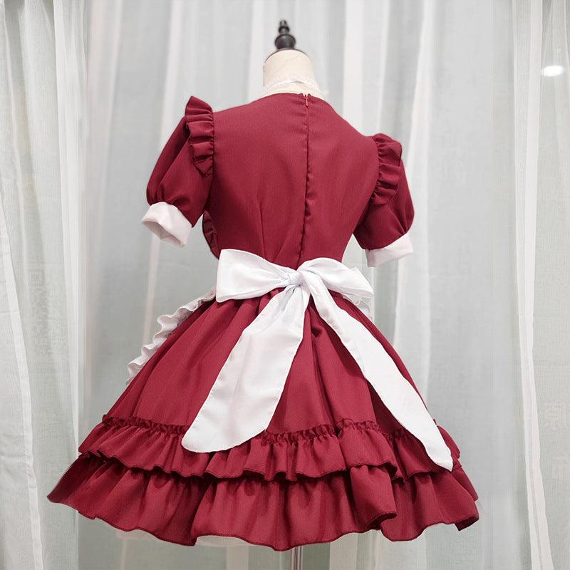 Pure and Cute Red Maid Uniform Anime Cat Maid Outfit Lolita Dress Cosplay Costume