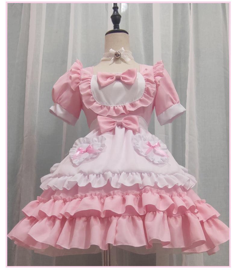 Pure and Cute Pink Maid Uniform Anime Cat Maid Outfit Lolita Dress Cosplay Costume