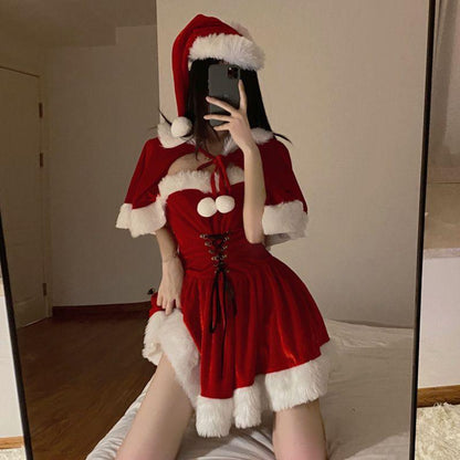 Red Maid Outfit Lolita Pluff Dress Christmas High Quality Women Performance Costumes