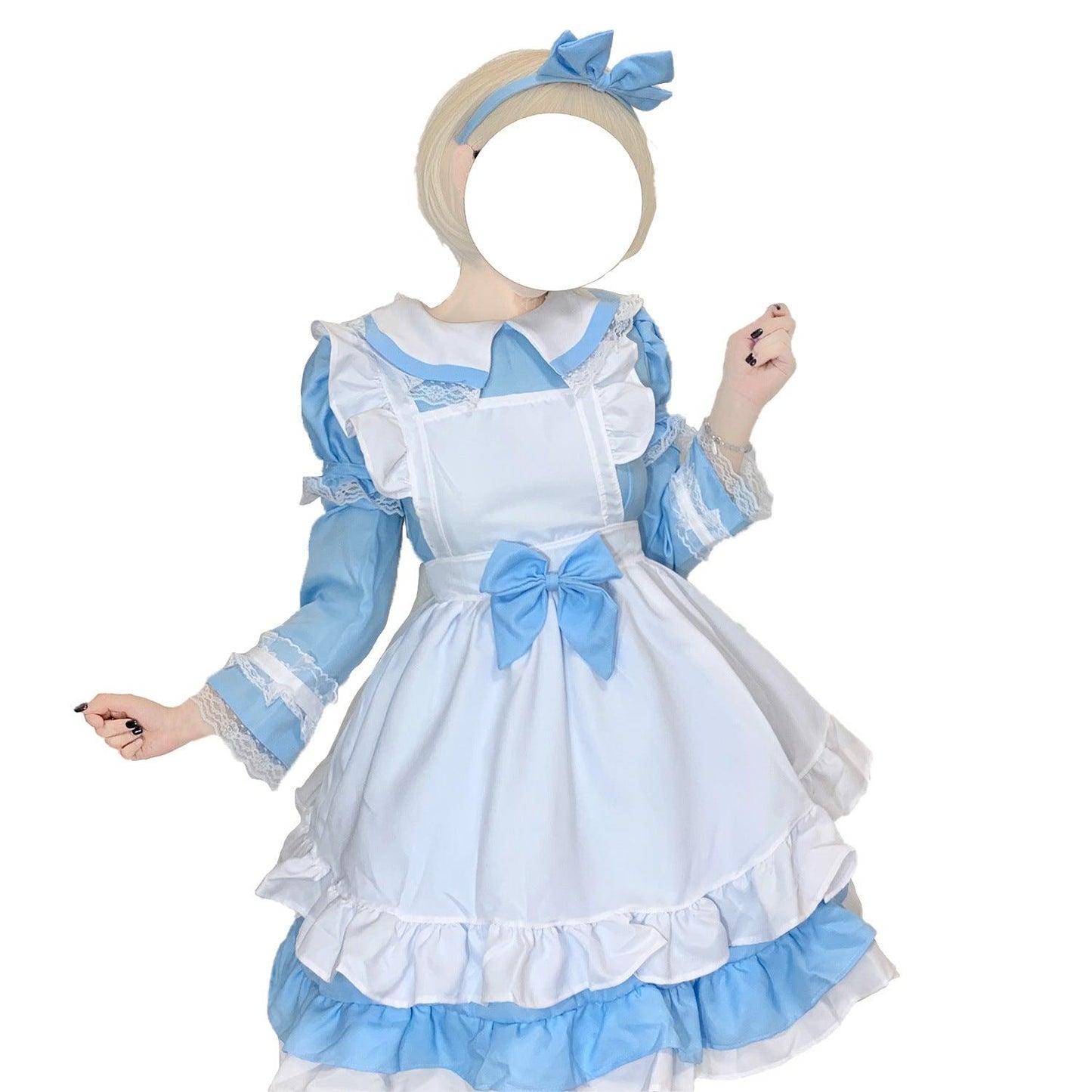 Alice Wonderland Anime Maid Outfit Lolita Dress Cute Fancy Black Dress Cosplay Costume
