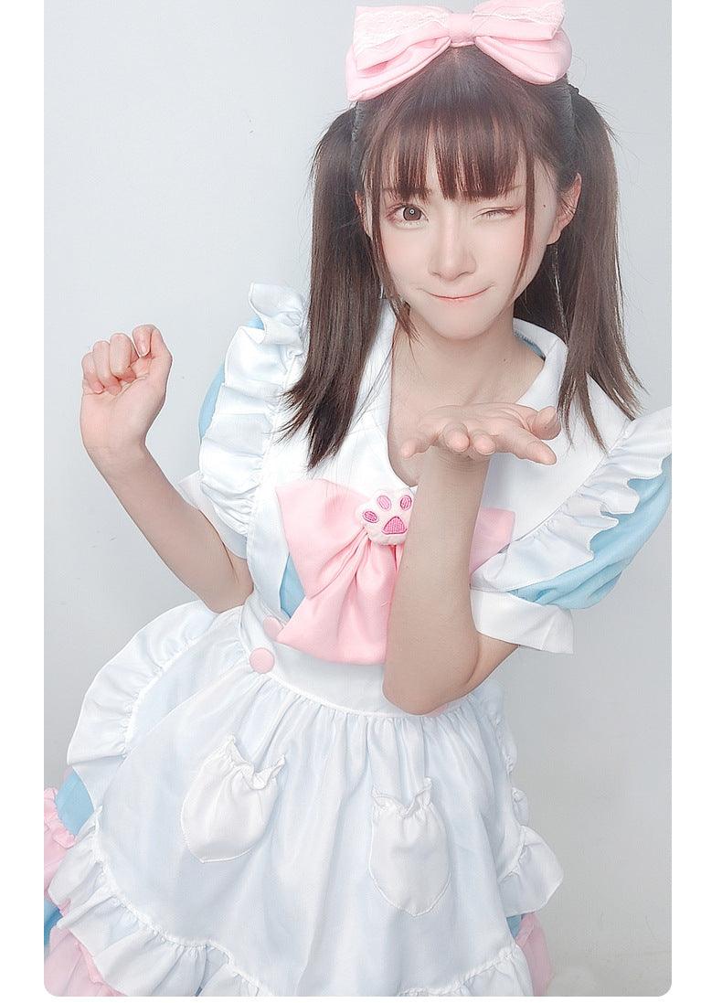 Pink and Blue French Maid Outfit Plus Size Dress Lolita Fancy Dress Cosplay Costume