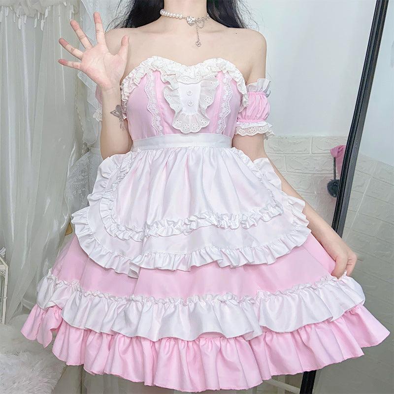 Coffee Waiter Plus Size Pink Maid Outfit Lolita Dress Japanese Fancy Dress Cosplay Costume