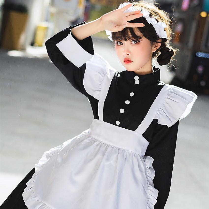 Black White Japanese Gothic Maid Outfit Lolita Dress Cross Dress