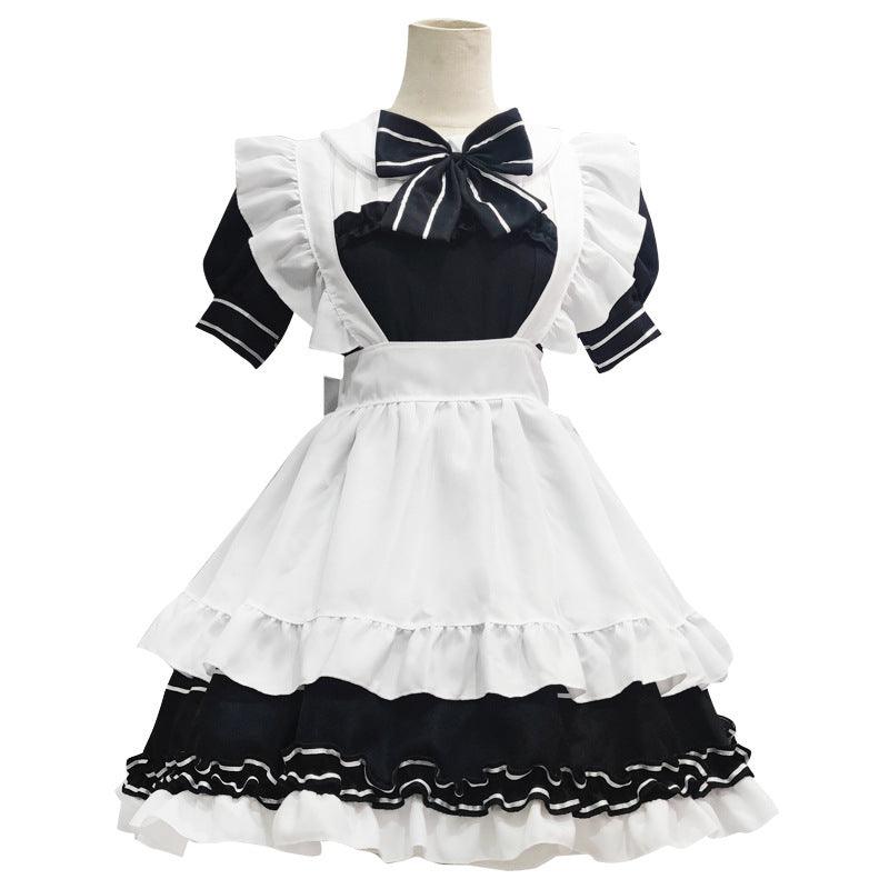 Black White Little Devil Daily Chef Girl Maid Outfit Lolita Dress Fancy Cosplay Costume