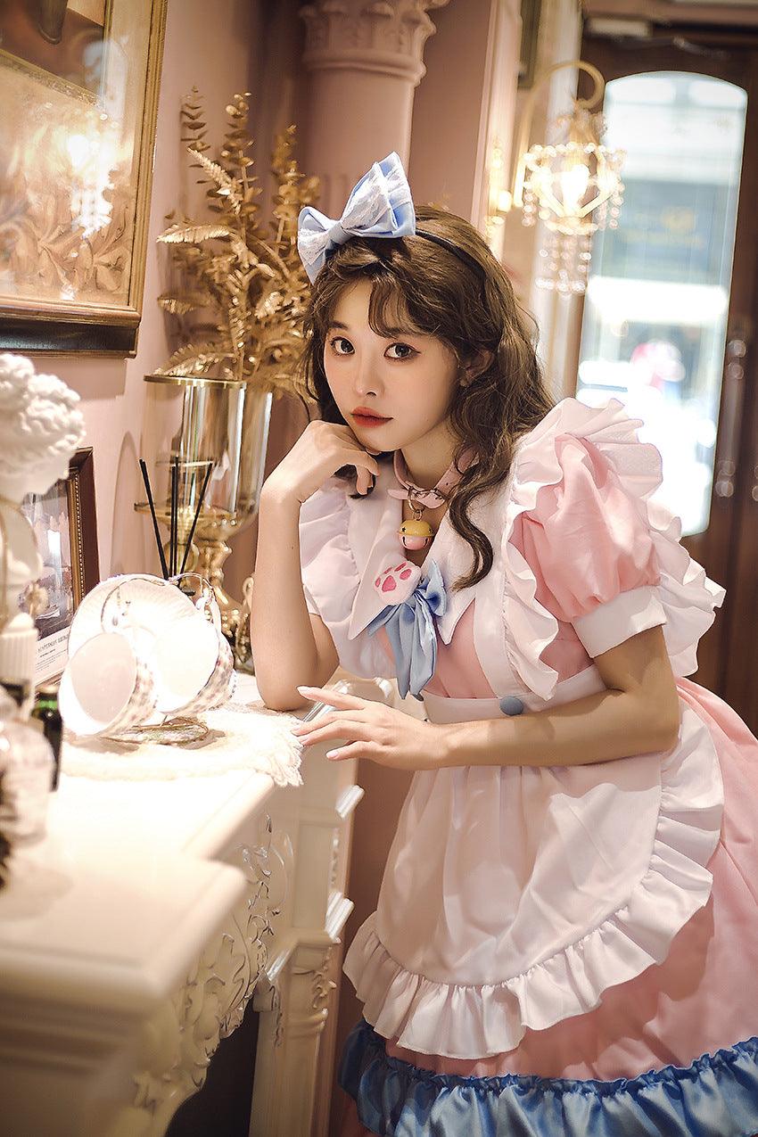 Pink Light Blue Cute Girl Maid Outfit Large Size Lolita Dress Crossdresser Cosplay Costume