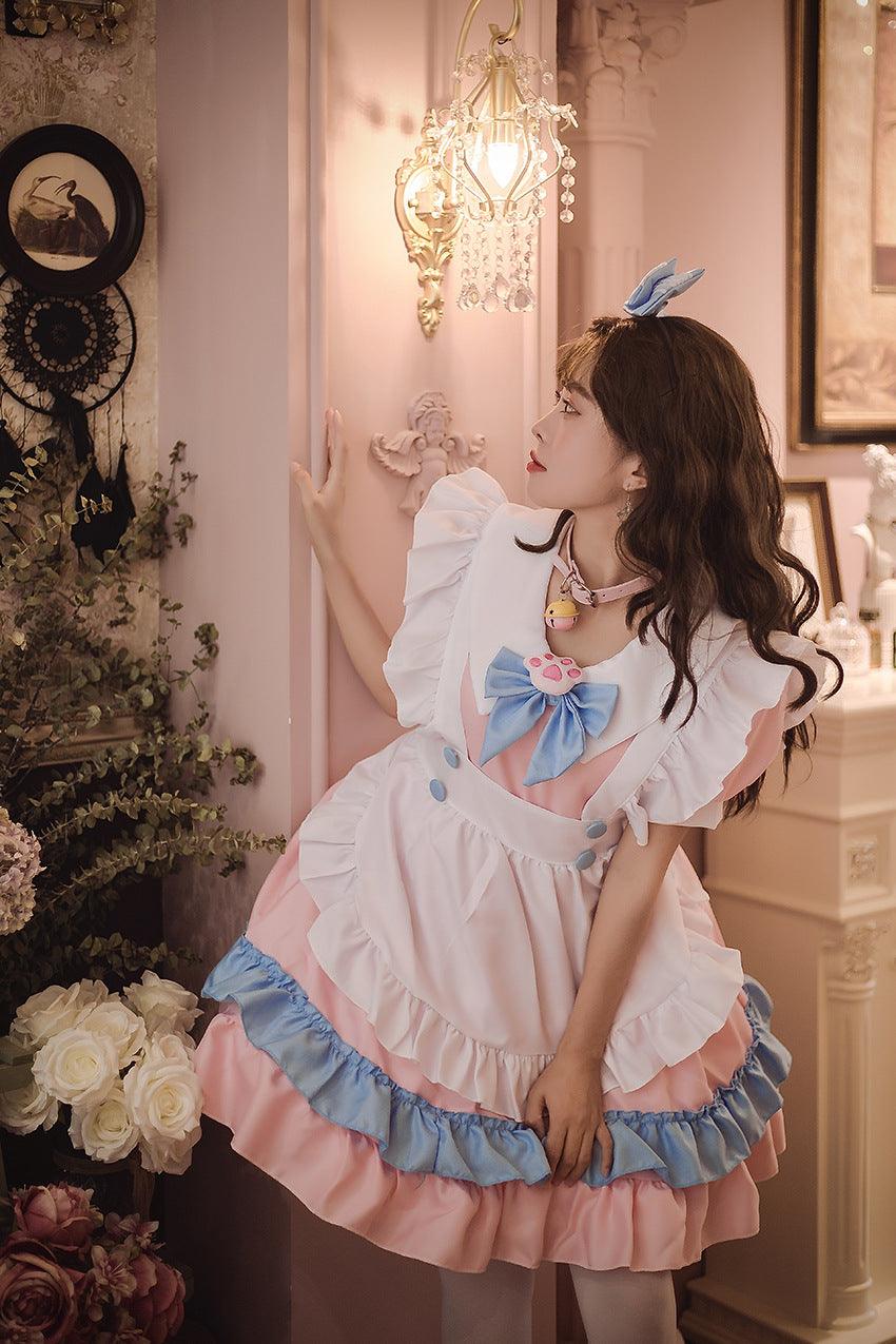 Pink Light Blue Cute Girl Maid Outfit Large Size Lolita Dress Crossdresser Cosplay Costume