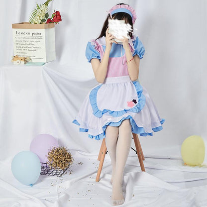 Blue Cute Cat Maid Outfit Dress Sissy Lolita Fancy Dress Japanese Anime Cosplay Costume