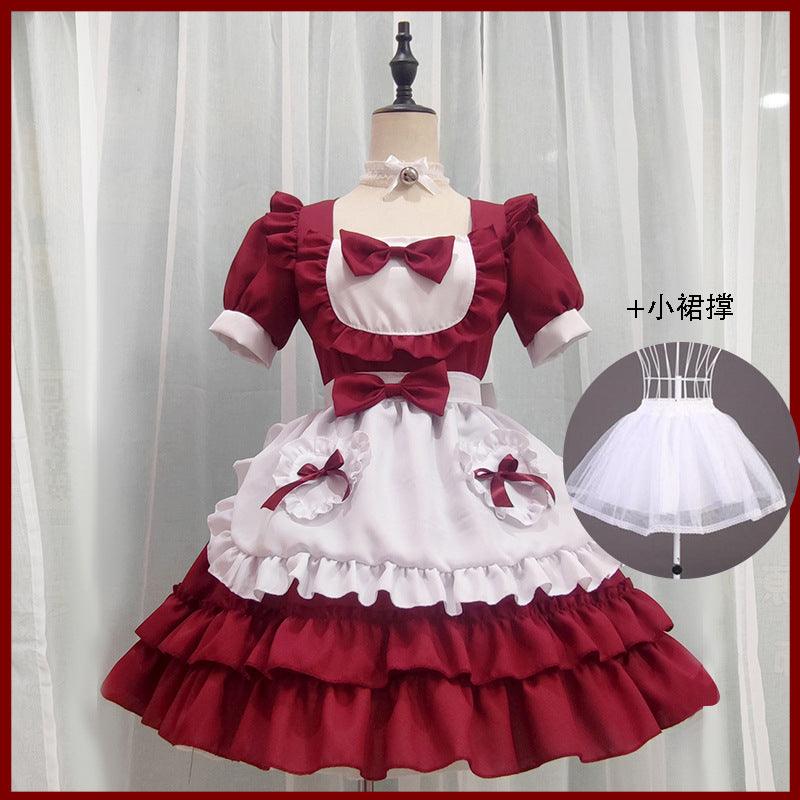 Pure and Cute Red Maid Uniform Anime Cat Maid Outfit Lolita Dress Cosplay Costume