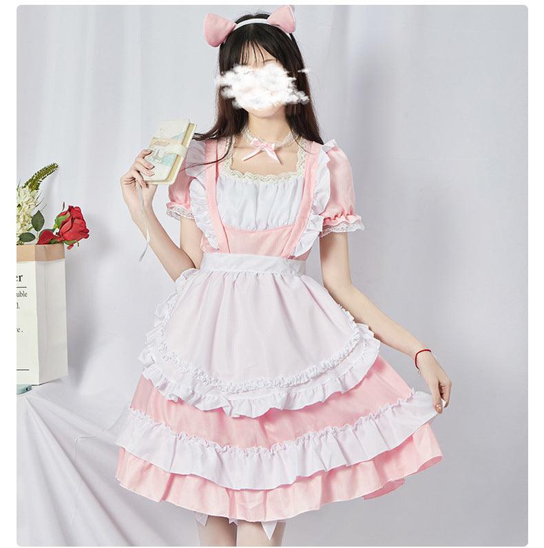 Original Pink Cute Cat Maid Outfit Lolita Dress Daily Fancy College Dress Cosplay Costume