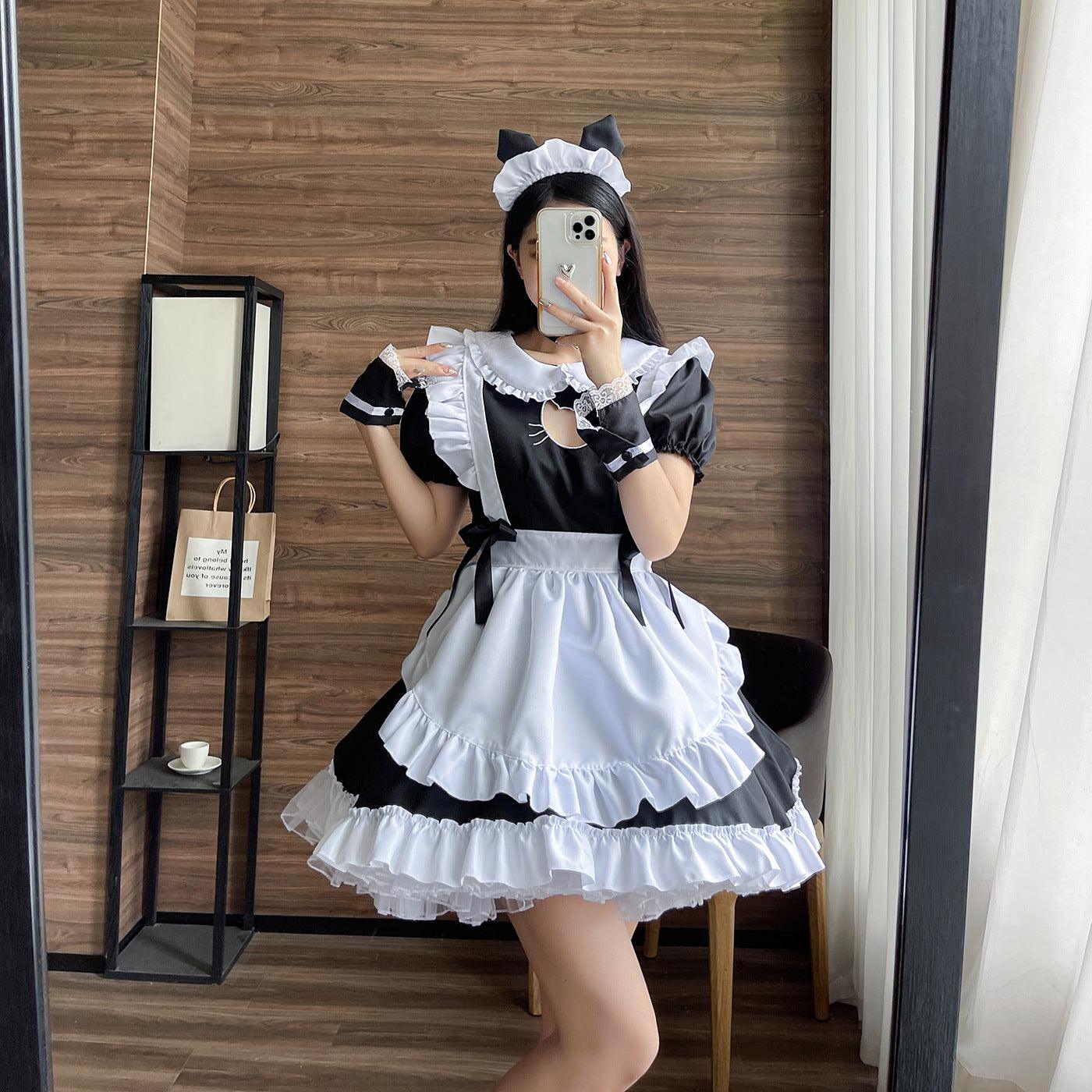 Cat Girl Black Pink Large Size Maid Outfit Lolita Dress Crossdresser Fancy Cosplay Costume