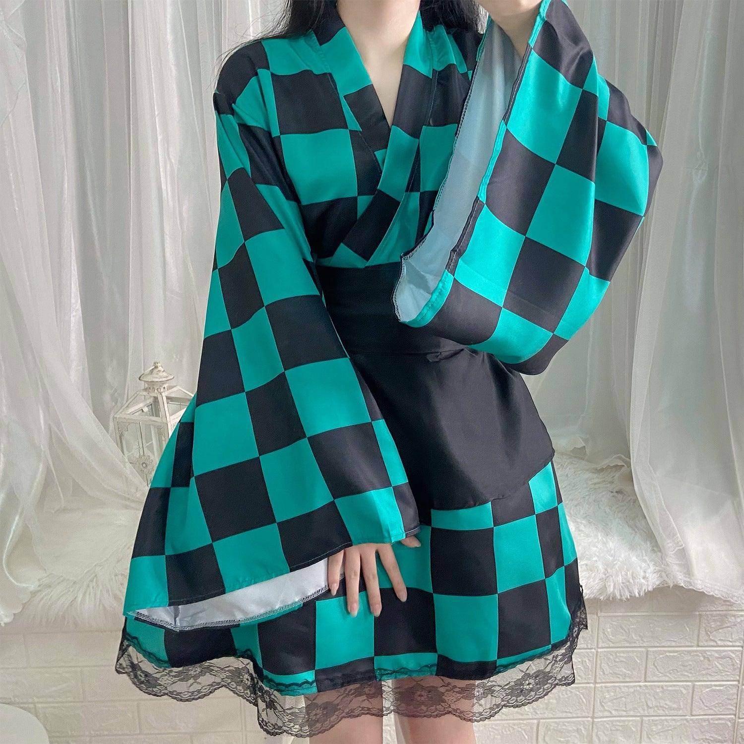 Demon Slayer Kamado Tanjirou Kimono Maid Outfit Lolita Dress Fancy Dress Cosplay Costume