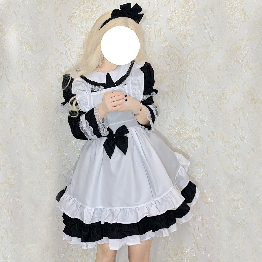 Alice Wonderland Anime Maid Outfit Lolita Dress Cute Fancy Black Dress Cosplay Costume