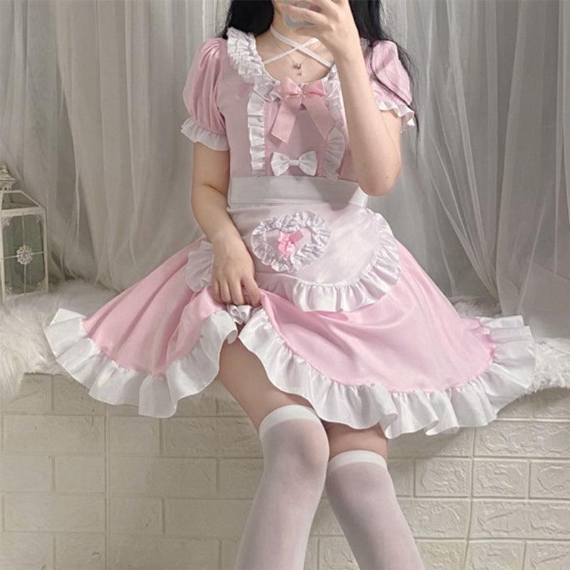 Pink Restaurant Maid Outfit Dress Anime French Lolita Fancy Dress Cosplay Costume