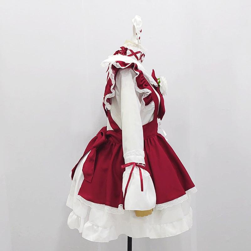 Red and White Gothic Maid Outfit Lolita Dress Plus size Fancy Dress Cosplay Costume