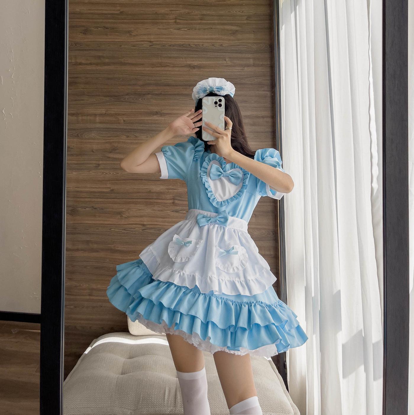 Light Blue Cute Maid Outfit Large Size Lolita Dress Man and Woman Fancy Cosplay Costume