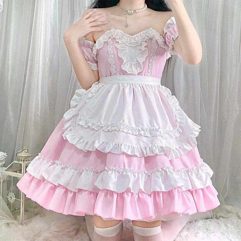 Coffee Waiter Plus Size Pink Maid Outfit Lolita Dress Japanese Fancy Dress Cosplay Costume