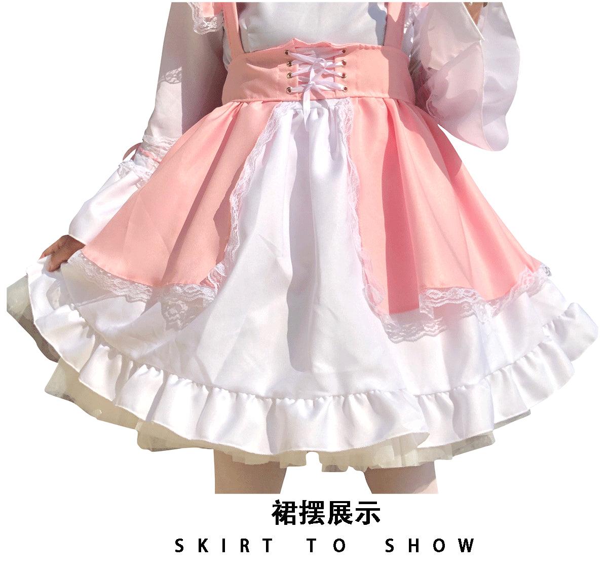 Men and Women Pink Maid Outfit Lolita Short Dress Fancy Cross Dress CD Cosplay Costume