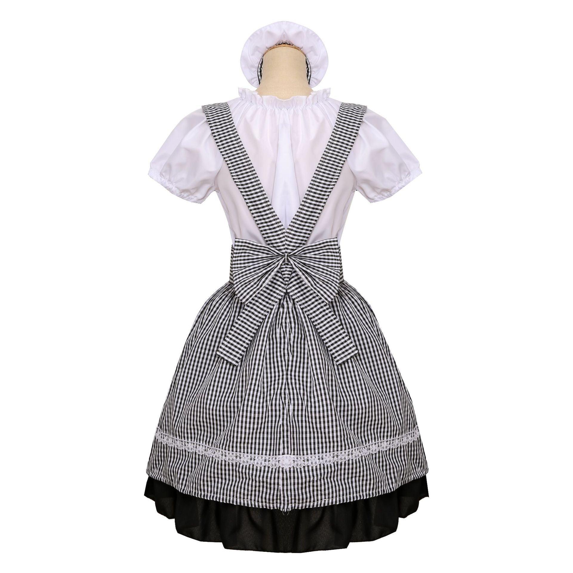 Black and White Plaid Maid Outfit Lolita Dress Kitchen Girl Daily Dress Cosplay Costume