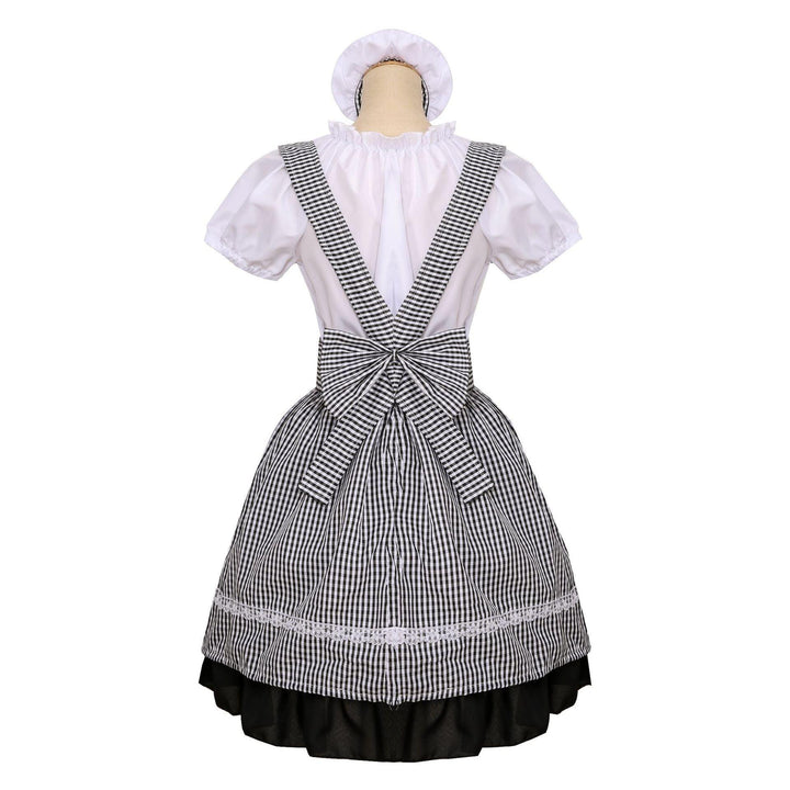 Black and White Plaid Maid Outfit Lolita Dress Kitchen Girl Daily Dress Cosplay Costume