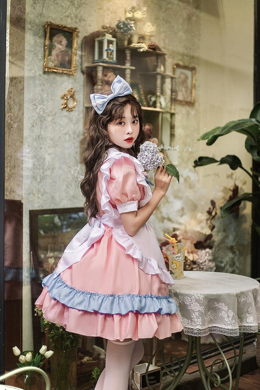 Pink Light Blue Cute Girl Maid Outfit Large Size Lolita Dress Crossdresser Cosplay Costume