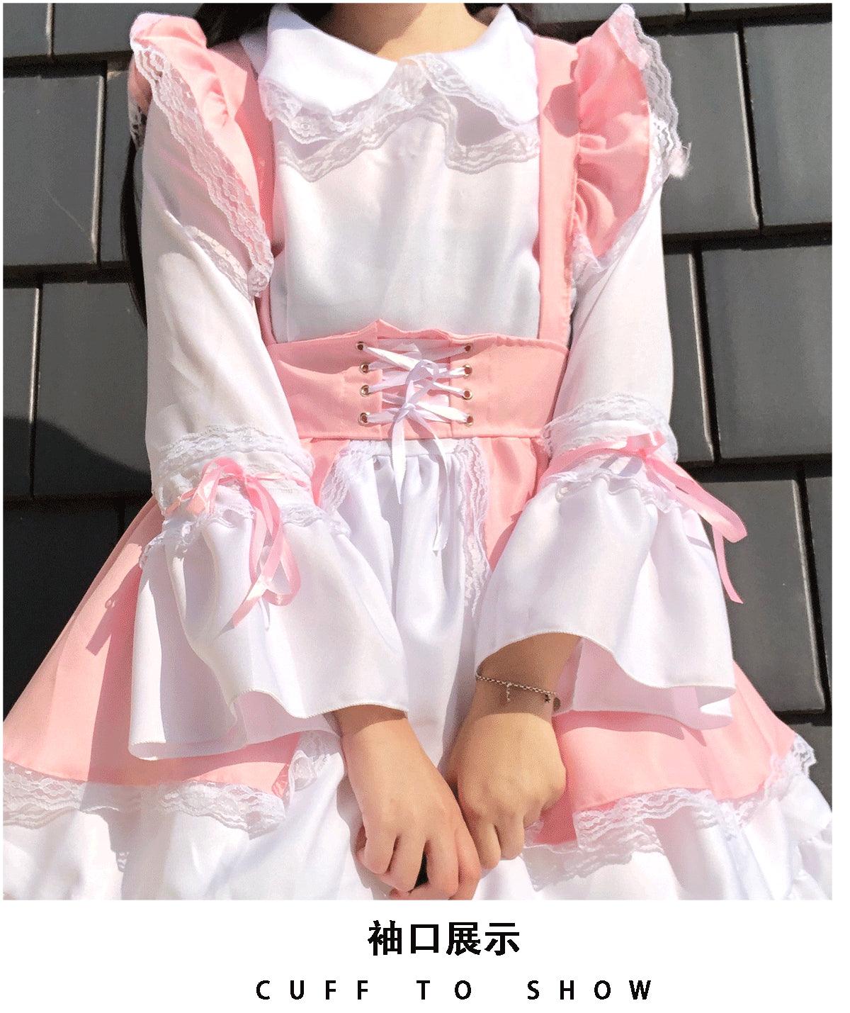 Men and Women Pink Maid Outfit Lolita Short Dress Fancy Cross Dress CD Cosplay Costume