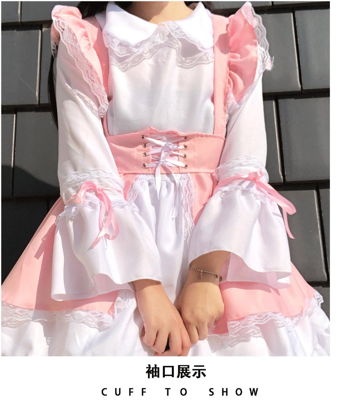 Men and Women Pink Maid Outfit Lolita Short Dress Fancy Cross Dress CD Cosplay Costume