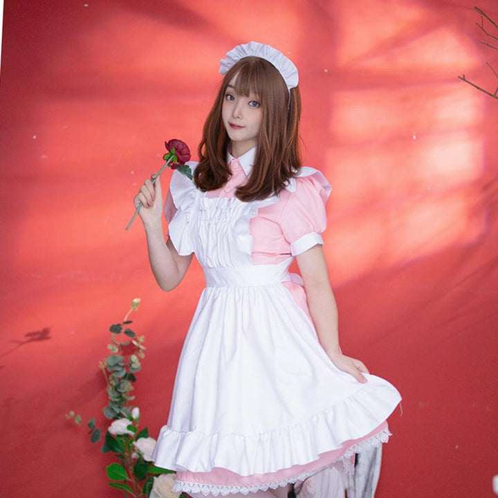 Pink Blue British Housekeeper Traditional Maid Outfit Lolita Dress Fancy Cosplay Costume