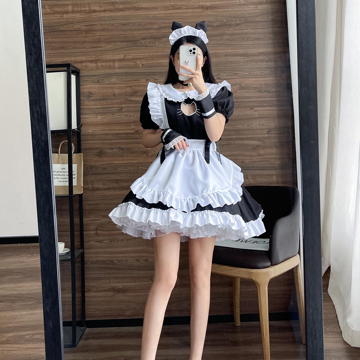 Cat Girl Black Pink Large Size Maid Outfit Lolita Dress Crossdresser Fancy Cosplay Costume
